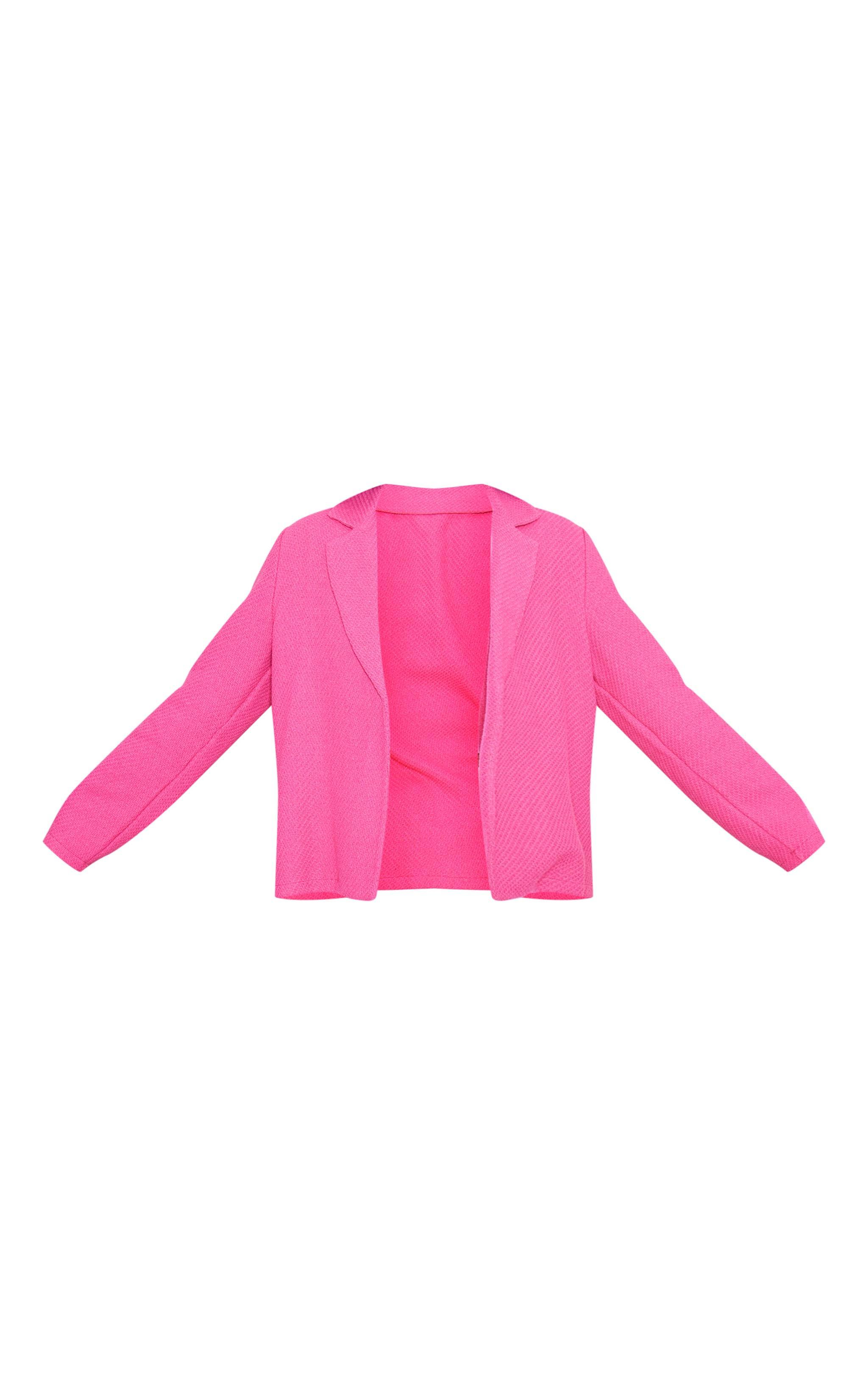  Hot Pink Textured Oversized Structured Minimal Blazer Product Image