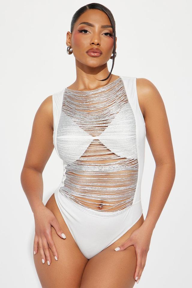 Amina Distressed Bodysuit - Silver Product Image