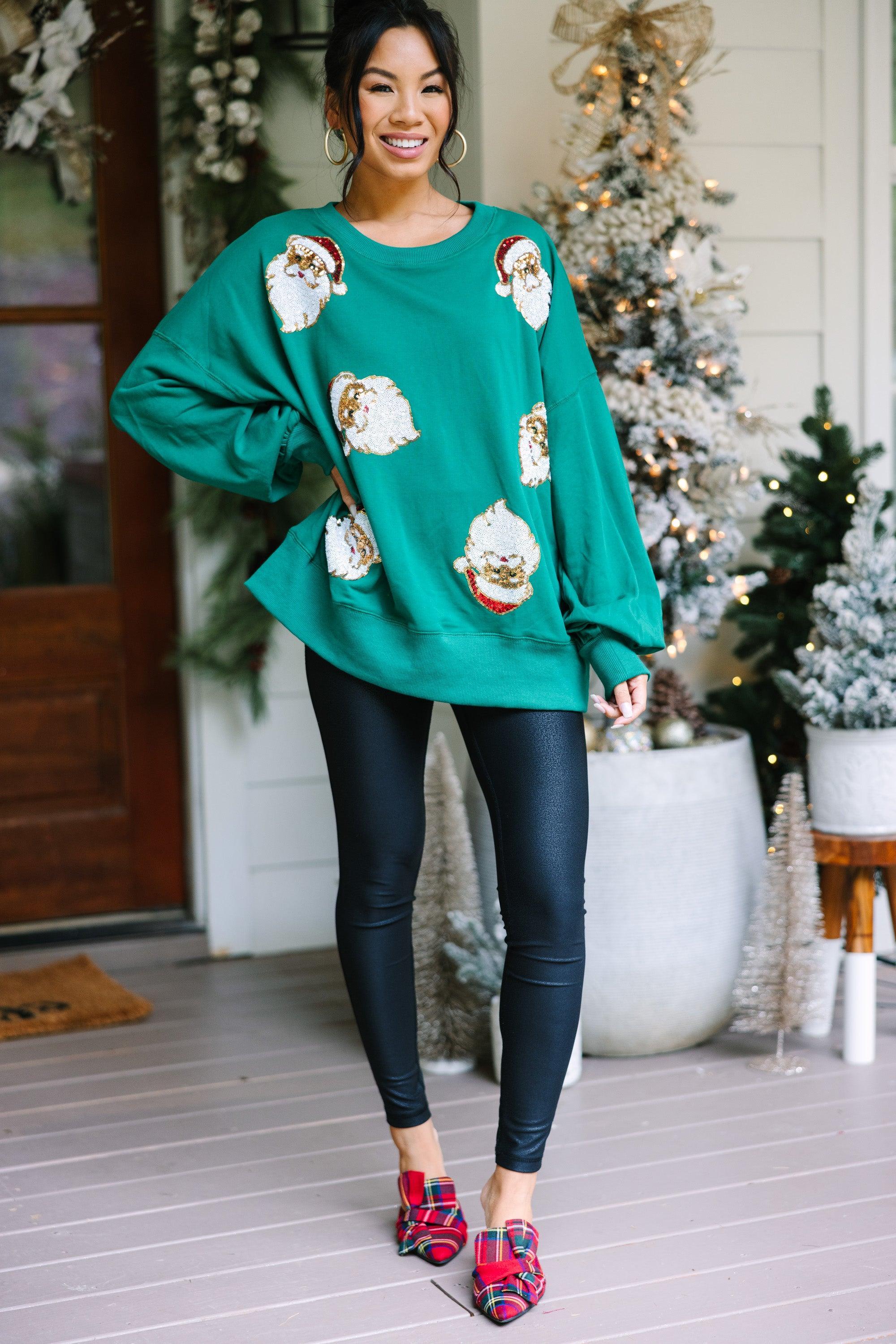 I Know Him Green Sequin Santa Pullover Female Product Image