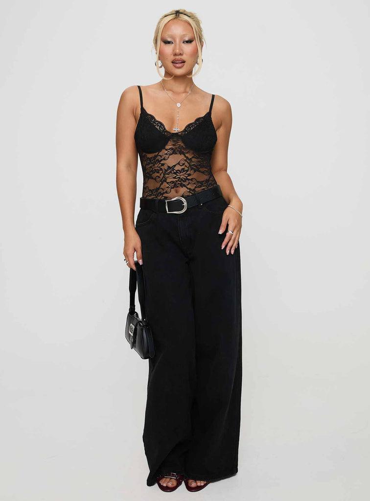 Wystan Lace Bodysuit Black Product Image