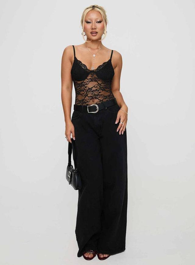 Wystan Lace Bodysuit Black Product Image