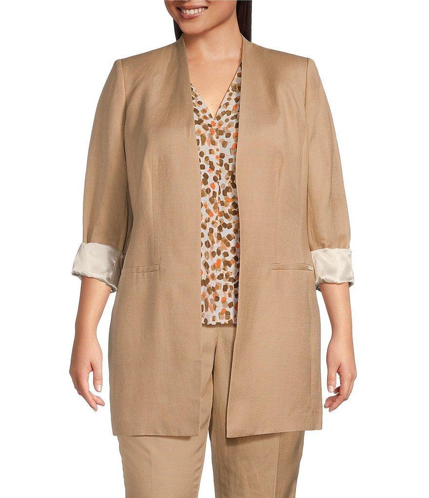 Calvin Klein Plus Size Contrast Lining Long Roll-Tab Sleeve Open Front Jacket Product Image