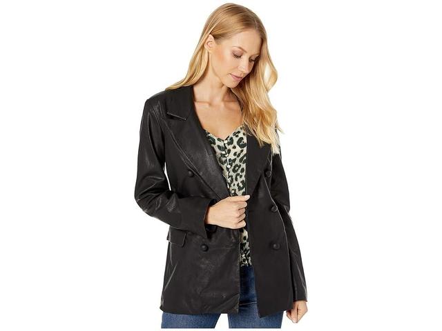 Blank NYC Faux Leather Long Double Breasted Blazer in Carbon (Black) Women's Coat Product Image