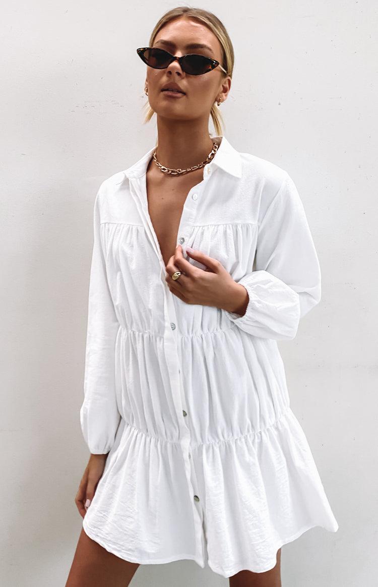 Theodossia Tiered Long Sleeve Dress White Product Image