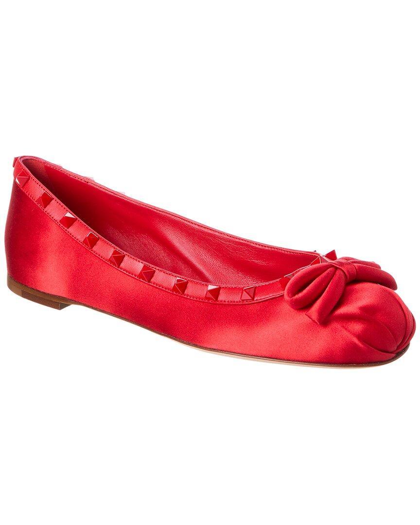 Satin Rockstud Ballerina Flats In Red Product Image