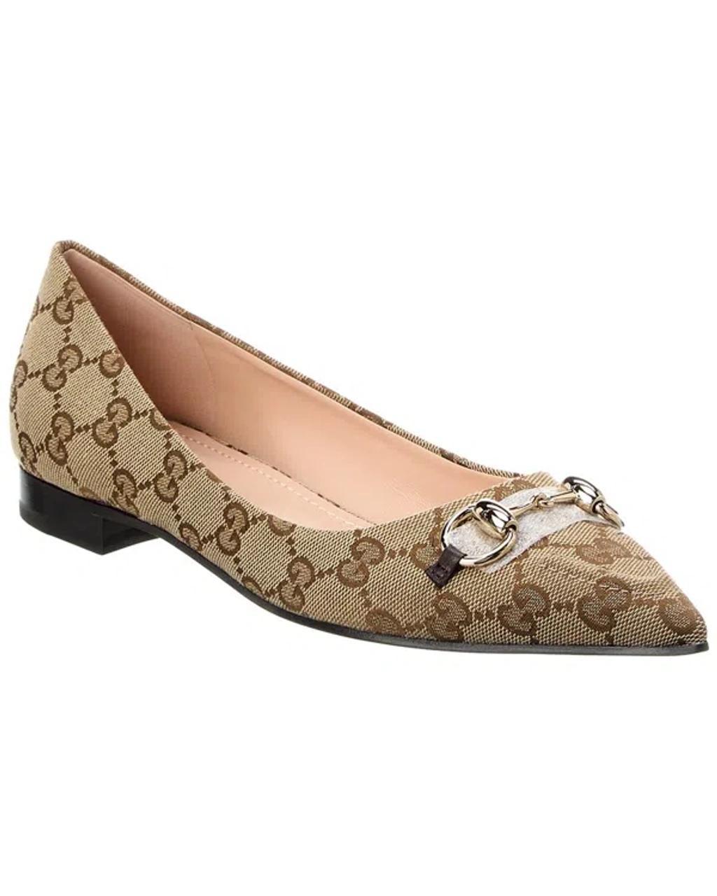 GUCCI Horsebit Gg-canvas Ballerina Shoes In Brown Product Image