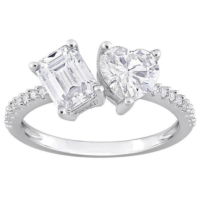 Stella Grace Sterling Silver Lab-Created Moissanite Octagon Heart Two-Stone Ring, Womens White Product Image