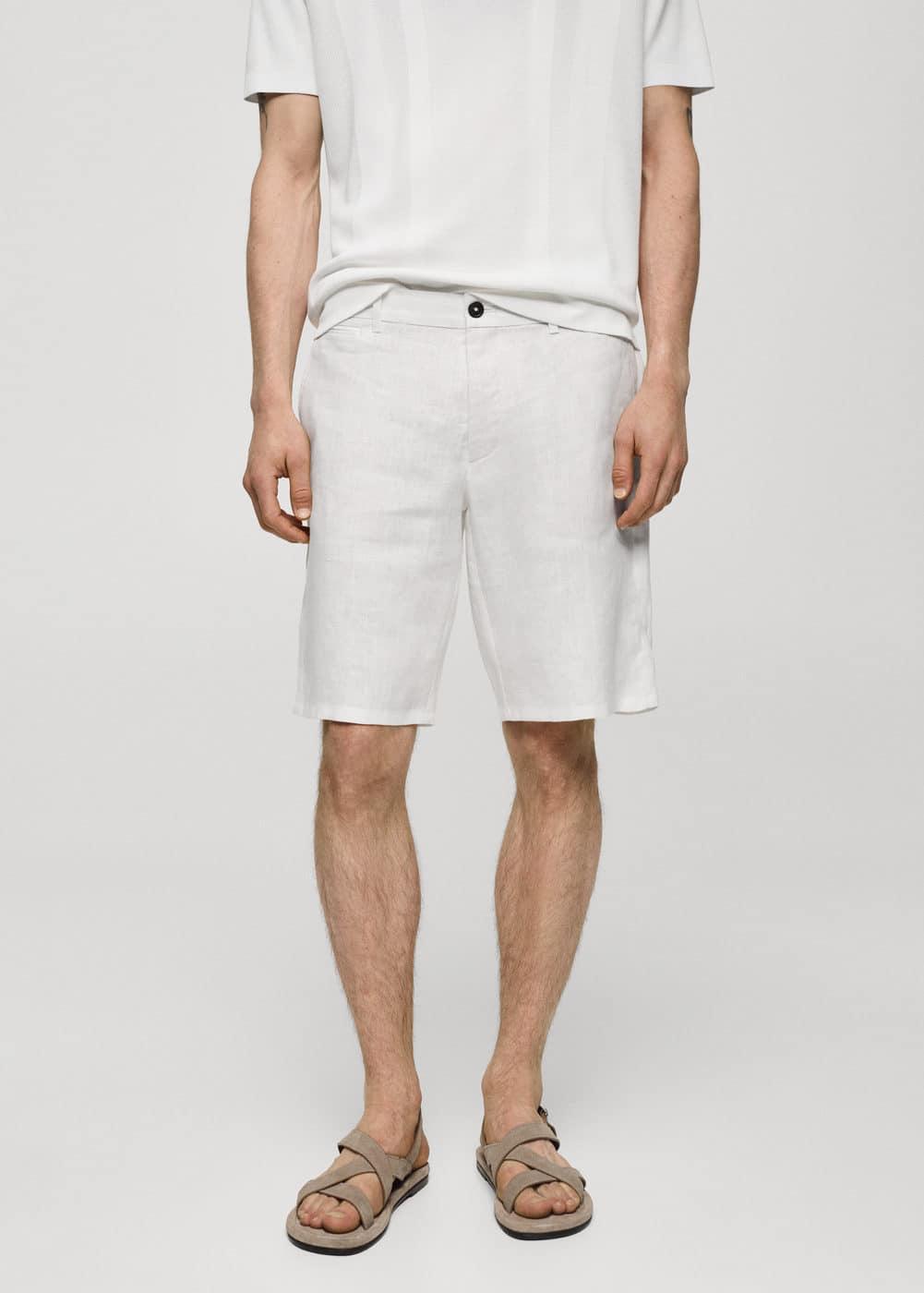 MANGO MAN - Slim fit 100% linen Bermuda shorts whiteMen Product Image