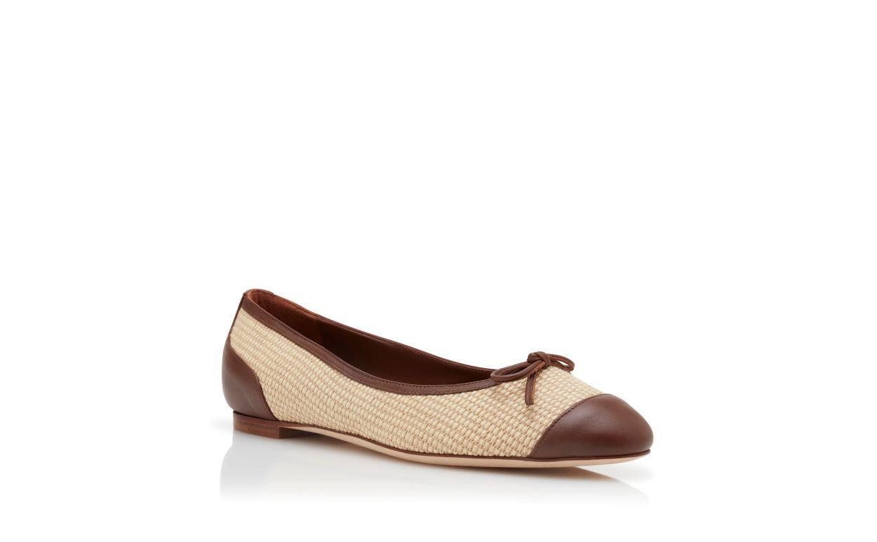 CAPBAL Cream and Brown Raffia Ballerina Flats Product Image