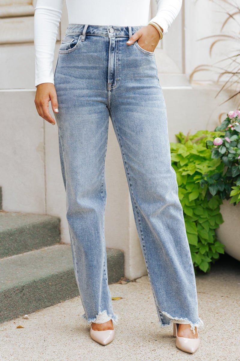 Hidden Medium Wash Frayed Straight Leg Jeans product image