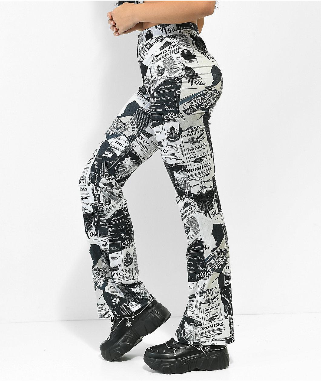 Broken Promises Mixed Media Black & White Flare Pants Product Image