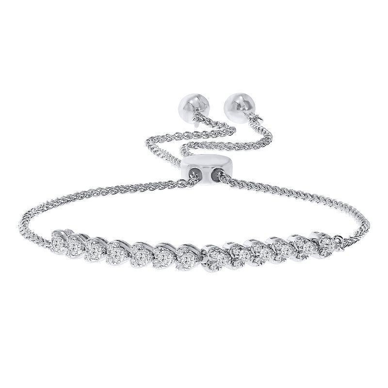 Sterling Silver 1/2 Carat T.W. Diamond Small Hearts Bolo Bracelet, Womens Product Image