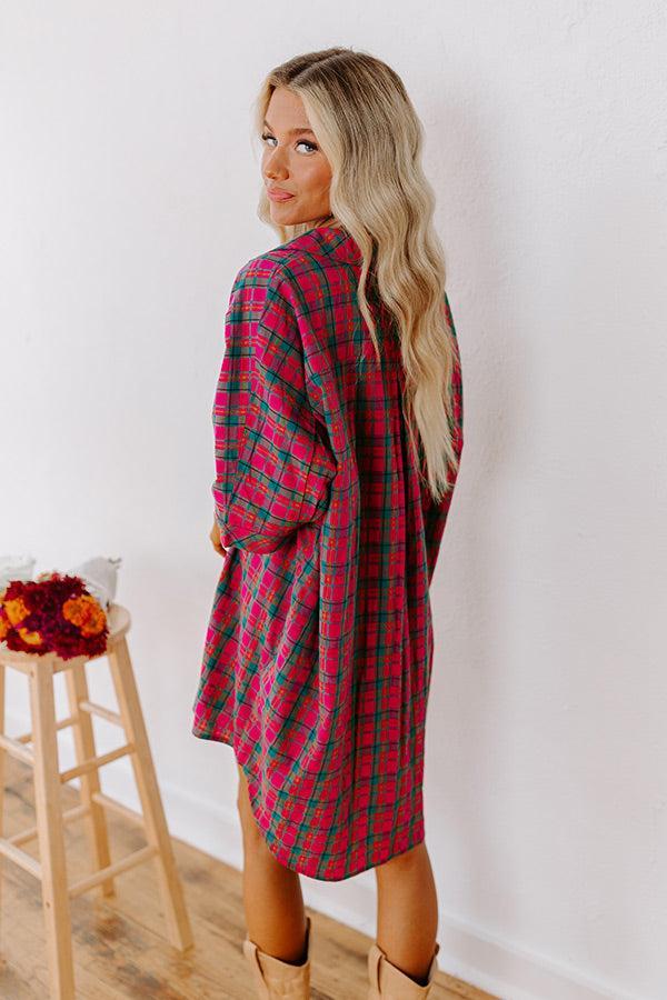 Cider Sippin' Oversized Plaid Mini Dress in Pink Product Image