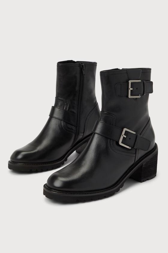 Run Free Black Leather Buckle Ankle Boots product image