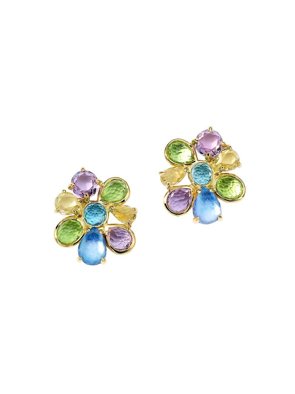 Womens Rock Candy 18K Yellow Gold & Multi-Gemstone Small Cluster Stud Earrings Product Image