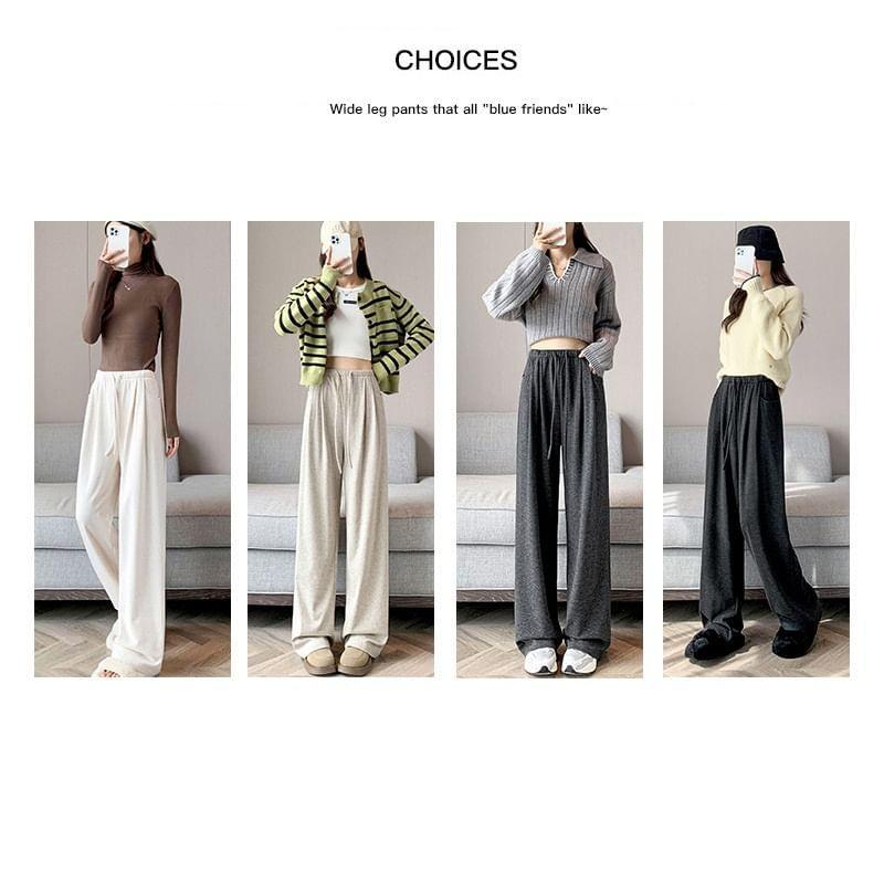 Drawstring Waist Plain Wide Leg Pants Product Image