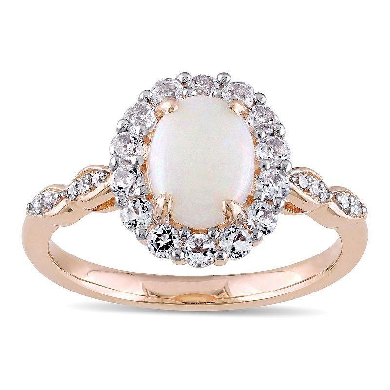 Stella Grace 14k Rose Gold White Opal & White Topaz Halo Ring, Womens 14k Pink Product Image