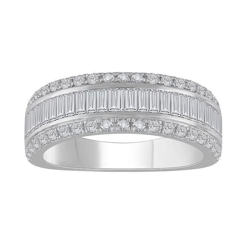 Diamond Medley 14k White Gold 1 1/2 Carat T.W. Lab-Grown Diamond Round & Baguette Cut Anniversary Ring, Womens Product Image