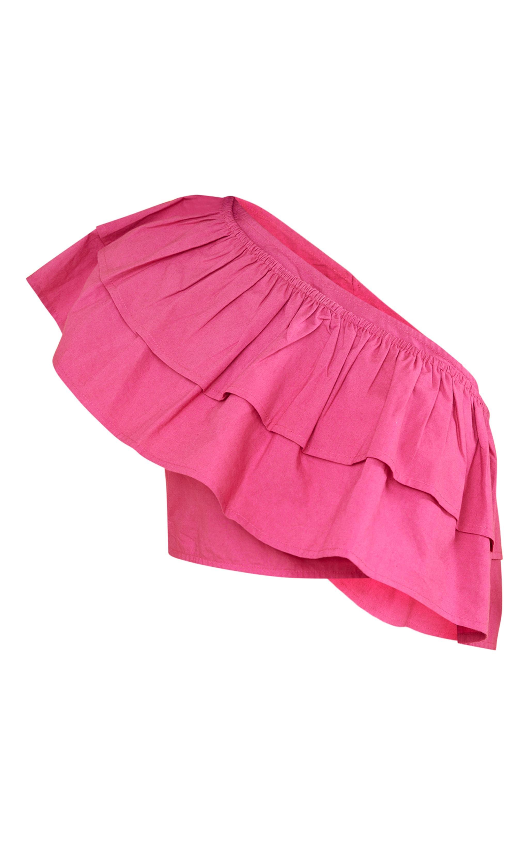 Hot Pink Ruffle One Shoulder Crop Product Image