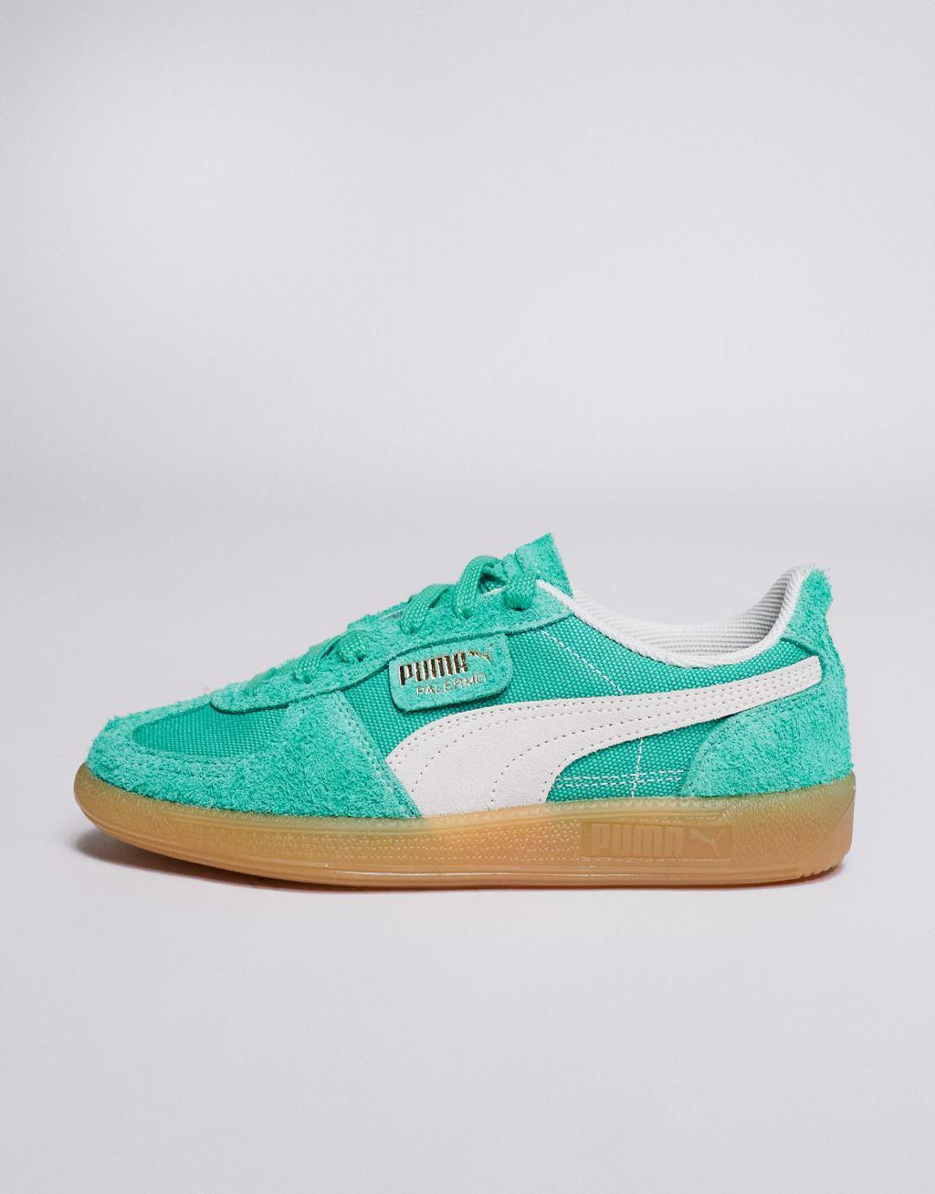 PUMA Vintage Palermo sneakers with gum sole in green and white Product Image