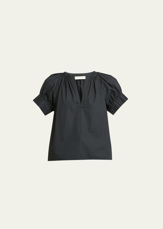 Naomi V-Neck Cotton Poplin Top Product Image