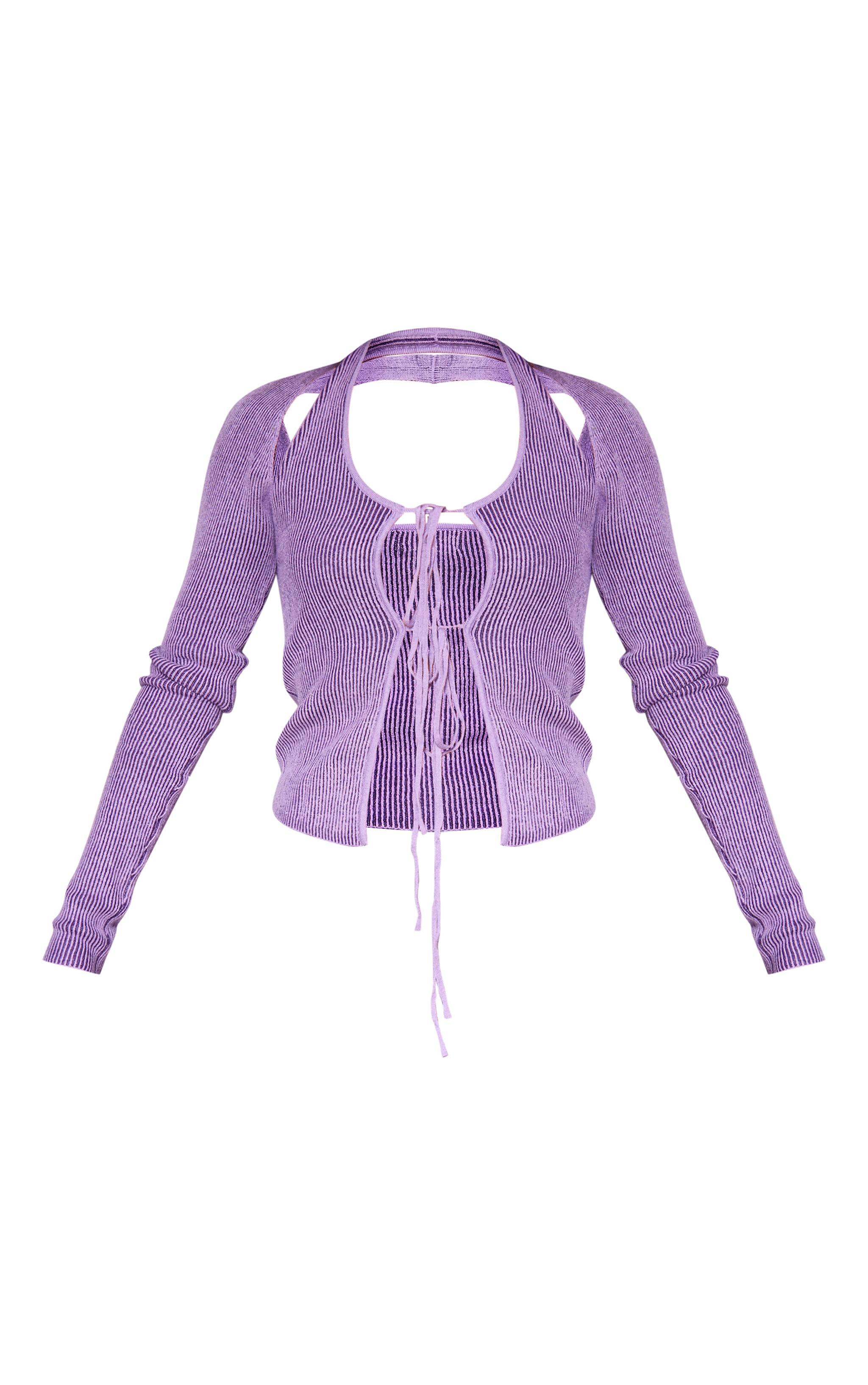 Purple Two Tone Knit Top & Sleeves Product Image