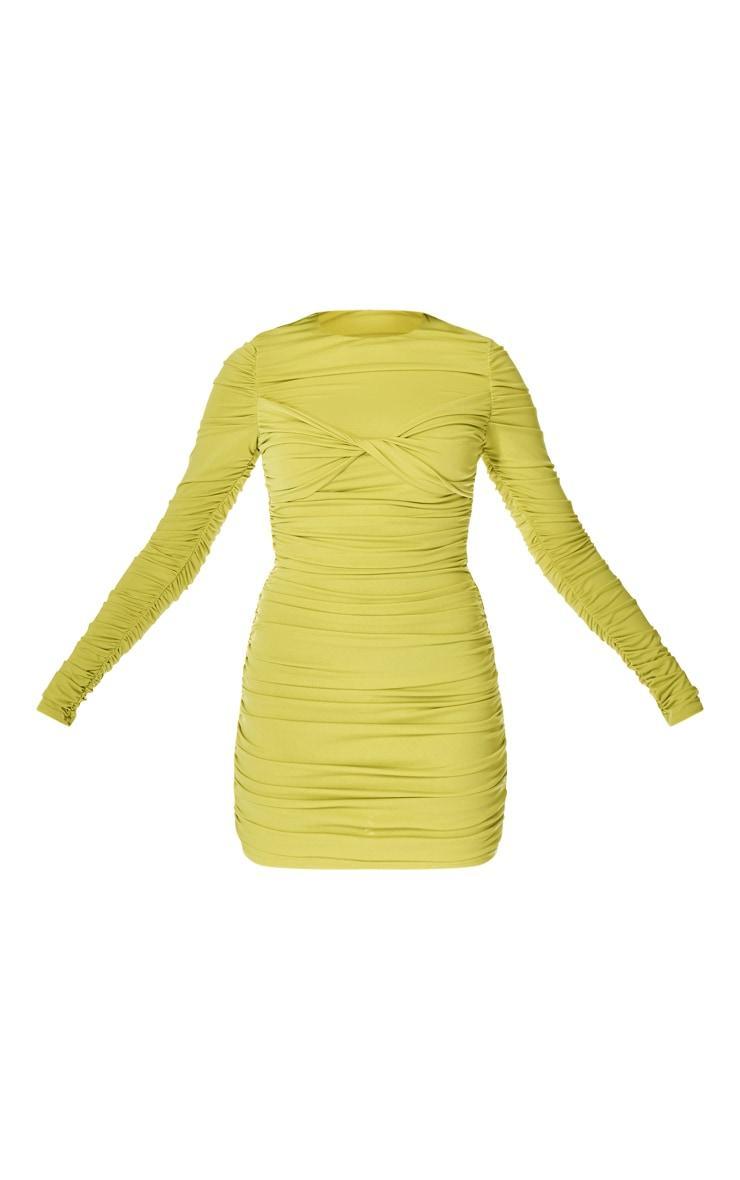 PLT Label Lime Extreme Ruched Twist Front Bodycon Dress Product Image