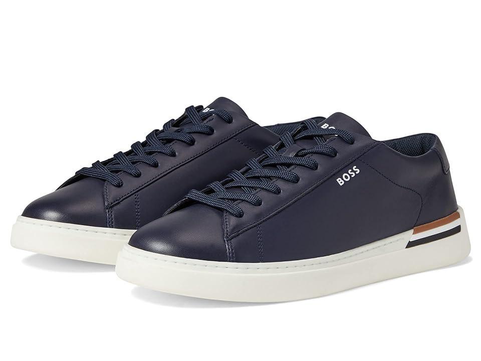 BOSS Clint Smooth Leather Low Profile Sneakers (Dark Blue) Men's Shoes Product Image