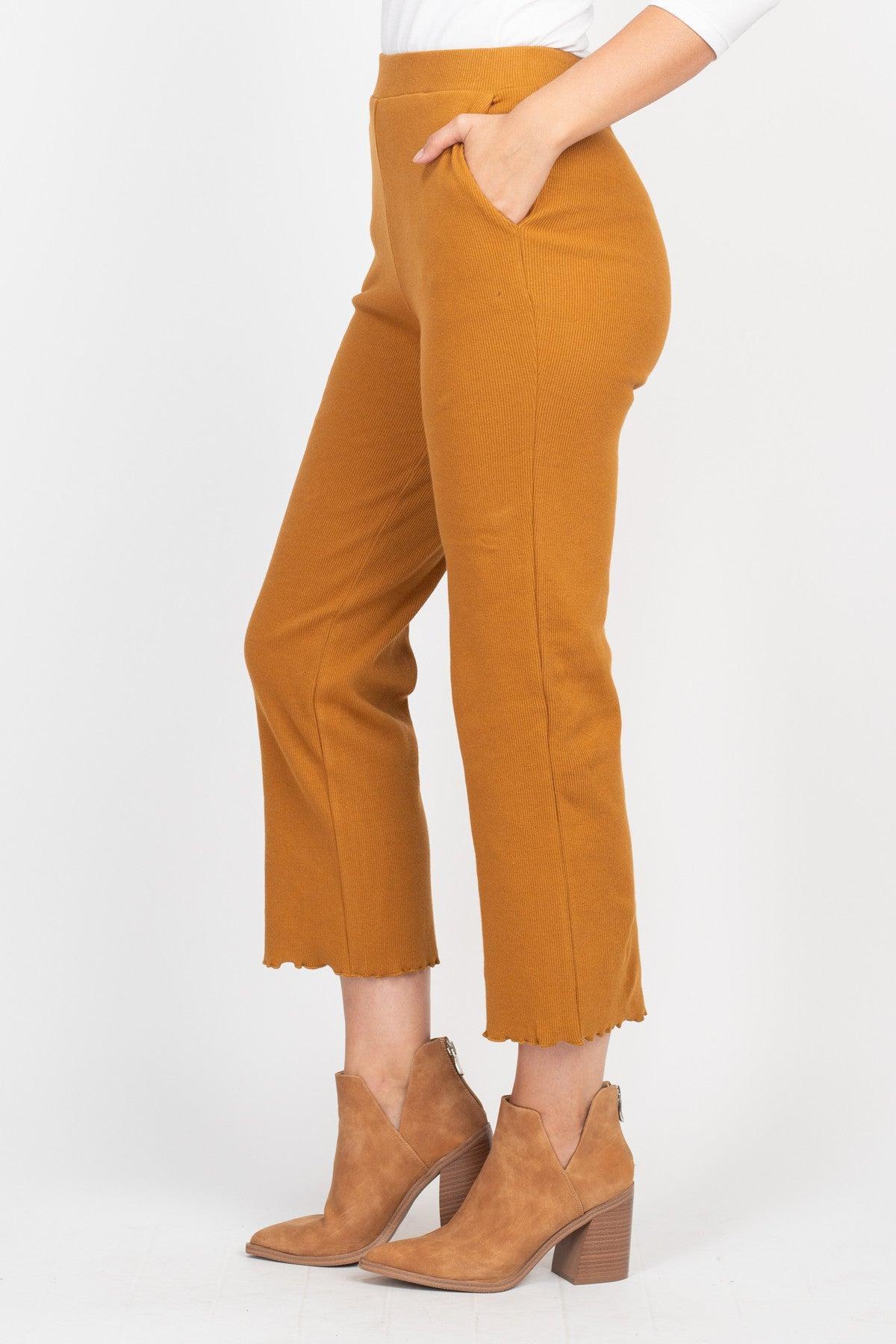 Mustard Ribbed Crop Pants Product Image