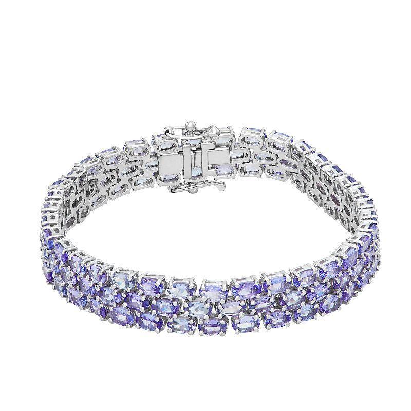 Jewelexcess Sterling Silver Oval Cut Tanzanite Triple Row Bracelet, Womens Product Image