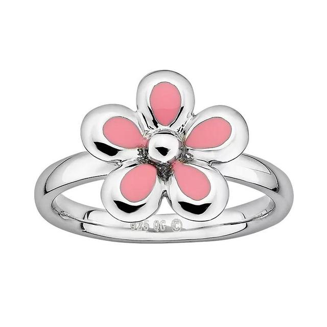 Stacks & Stones Sterling Silver Pink Enamel Flower Stack Ring, Womens Product Image