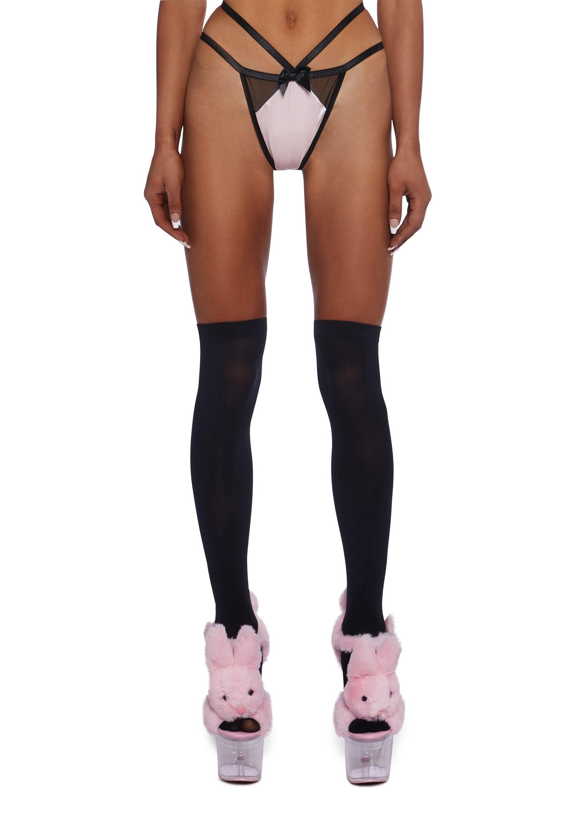 Sugar Thrillz Sexy Strappy Thong Panties Pink Black Product Image