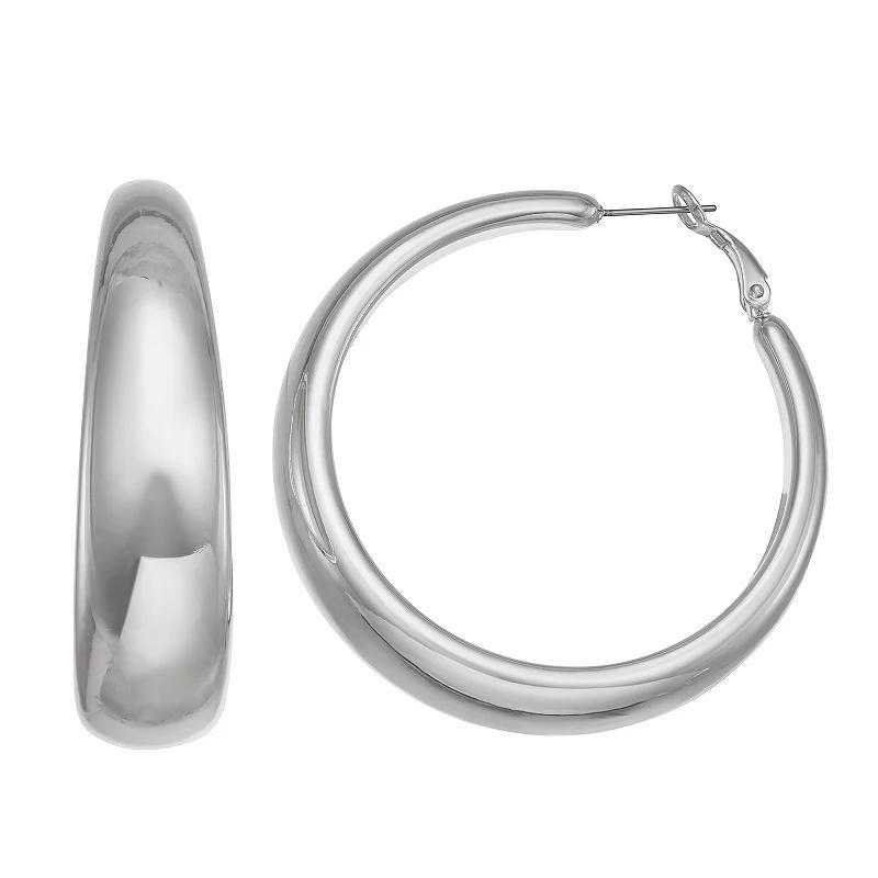 Nine West Puffy Tapered Hoop Earrings, Womens, Silver Tone Product Image