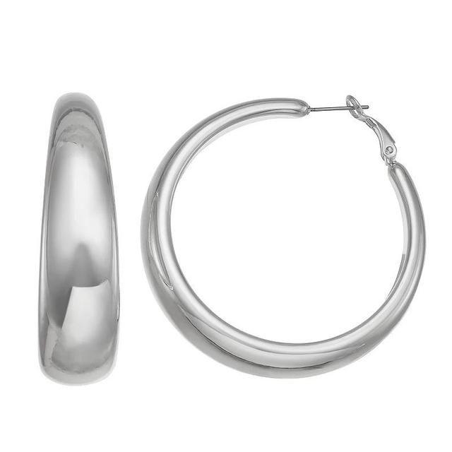 Nine West Puffy Tapered Hoop Earrings, Womens, Silver Tone Product Image