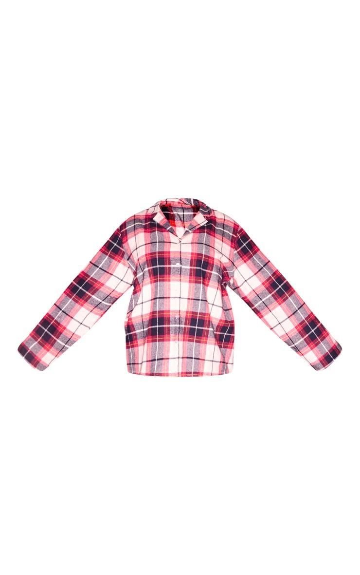 Plus PRETTYLITTLETHING Navy Checked Long Sleeve Pajama Shirt Product Image