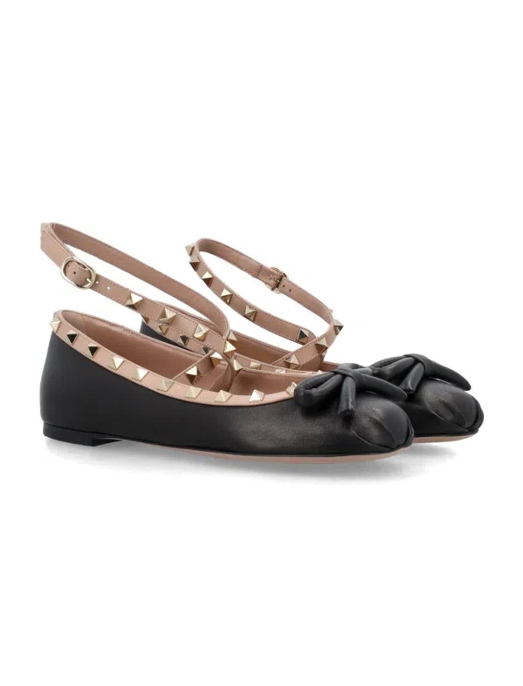 Black/rose/cannelle Rockstud Ballerina Flats For Women In N71 Nero/rose Can Product Image