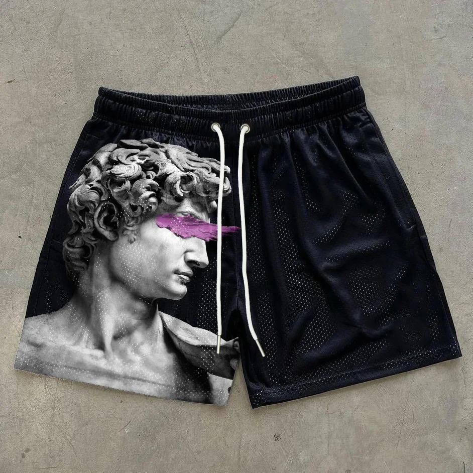 Retro Sculpture Print Mesh Shorts Product Image