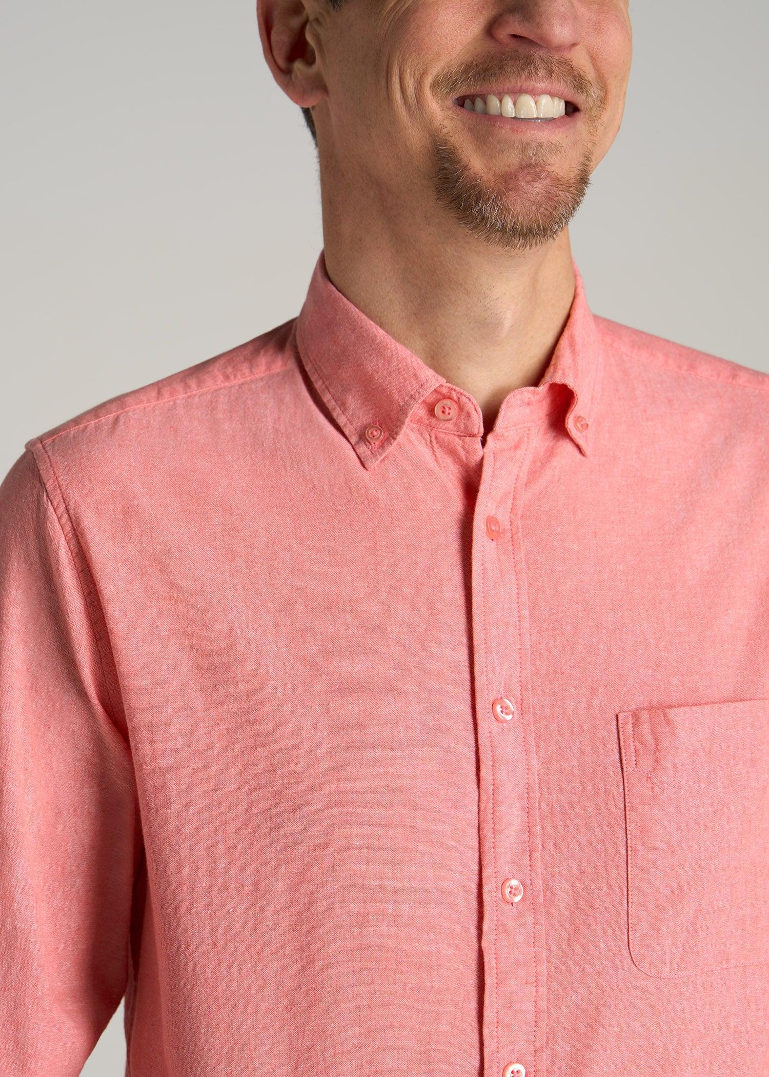 Linen Long Sleeve Shirt for Tall Men in Dusty Red Male Product Image