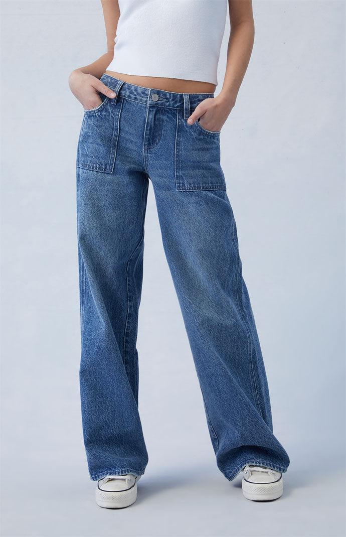 Women's Casey Dark Indigo Low Rise Baggy Cargo Jeans Product Image