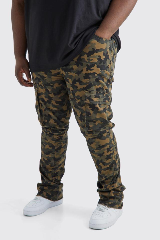 Plus Skinny Stacked Flare Gusset Camo Cargo Pants | boohooMAN USA Product Image