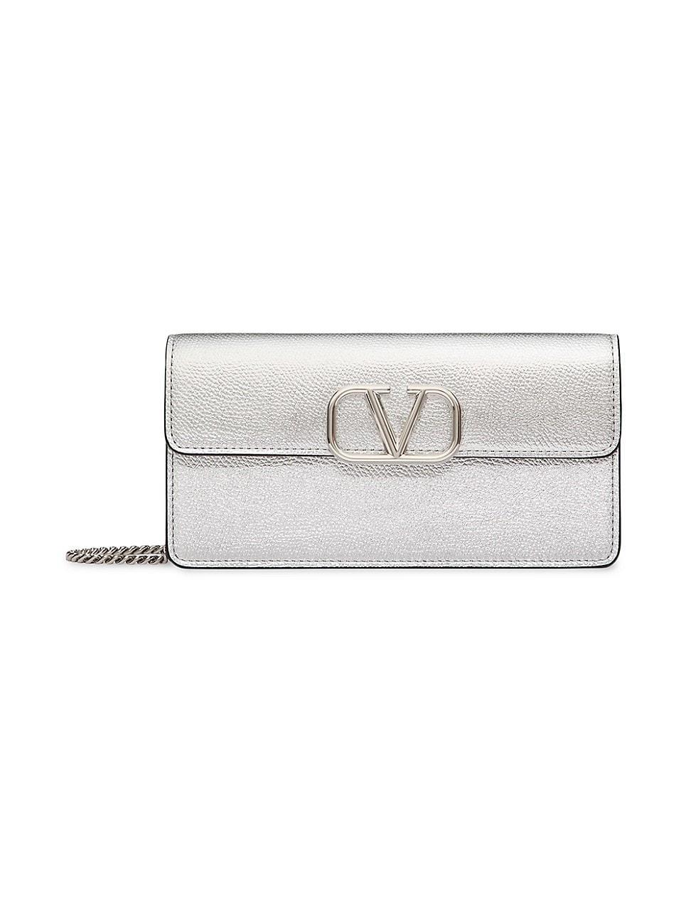 Womens VLogo Signature Metallic Grainy Calfskin Wallet with Chain Product Image