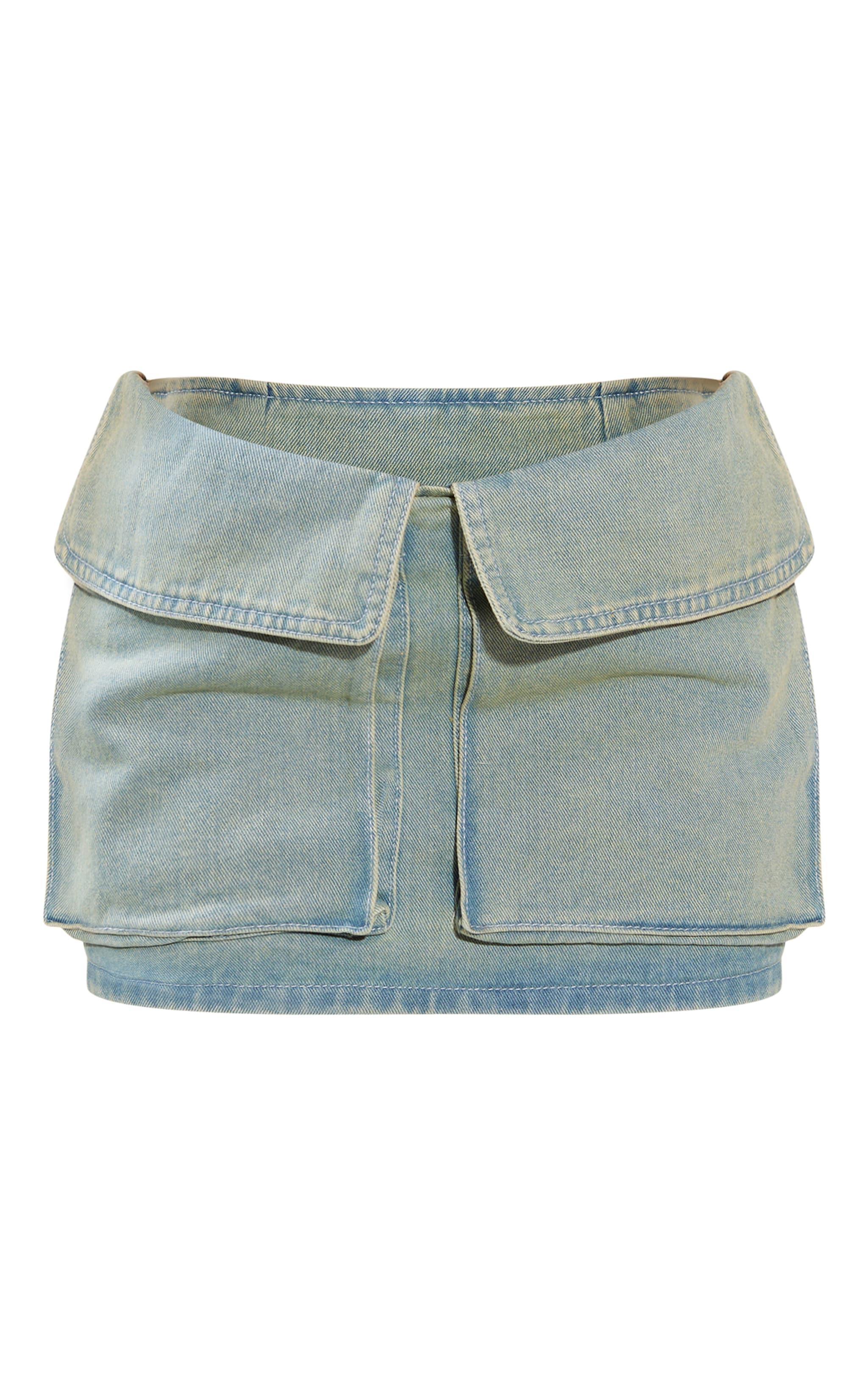 Petite Vintage Wash Denim Pocket Detail Mini Skirt Product Image