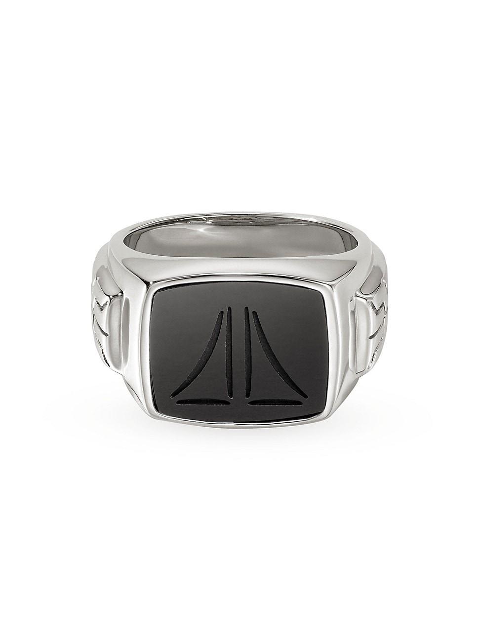 Mens Black Onyx Silver Signet Ring Product Image