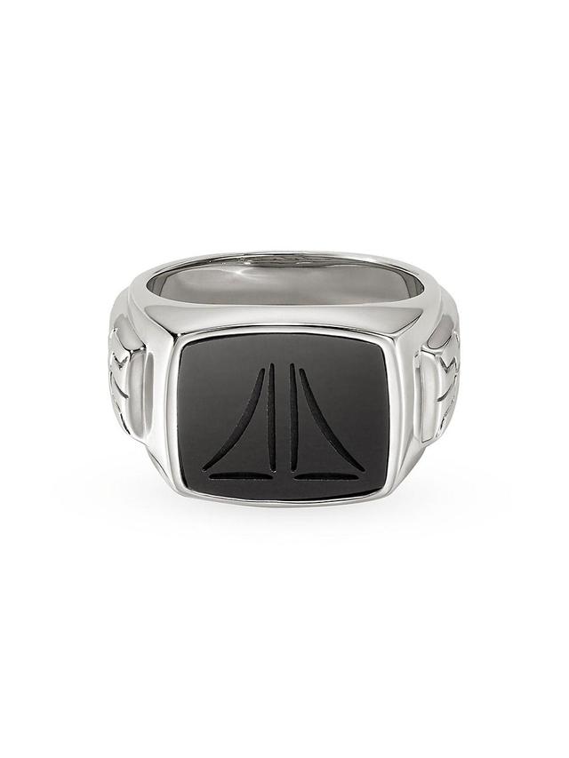 Mens Black Onyx Silver Signet Ring Product Image