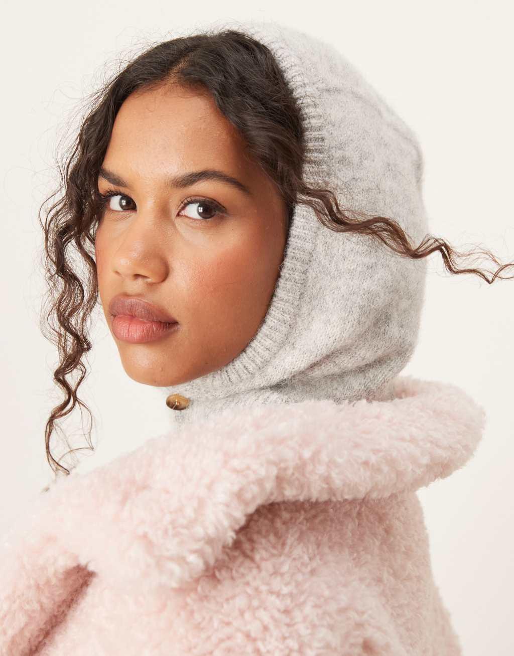 ASOS DESIGN hood in light gray with button detail Product Image