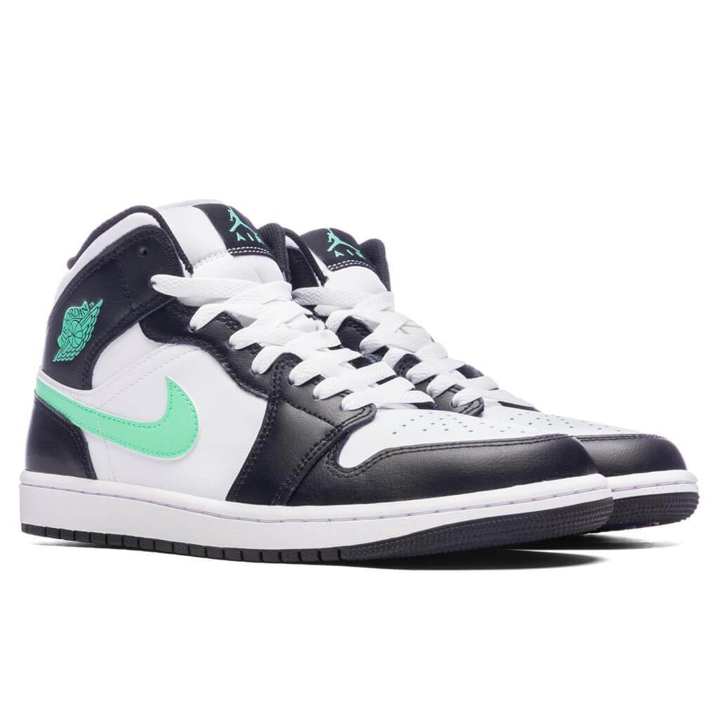 Air Jordan 1 Mid - White/Green Glow/Black Male Product Image