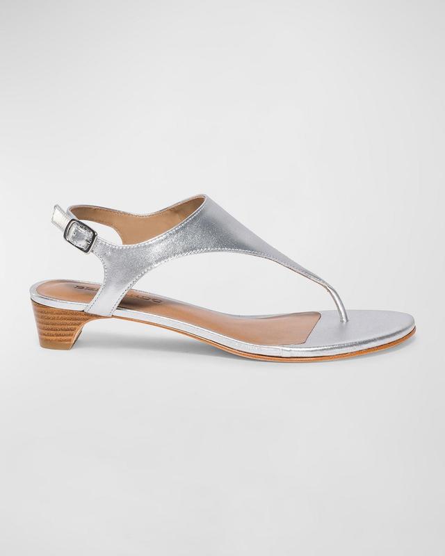 Metallic Low-Heel Thong Slingback Sandals Product Image