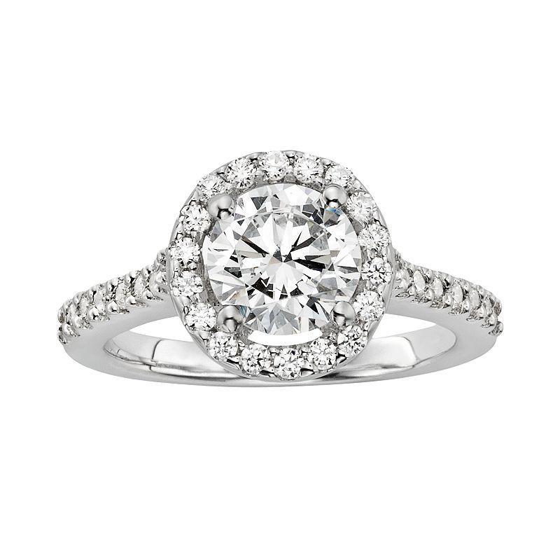 Diamonore Round-Cut Simulated Diamond Halo Engagement Ring in Sterling Silver (2 ct. T.W.), Womens White Product Image