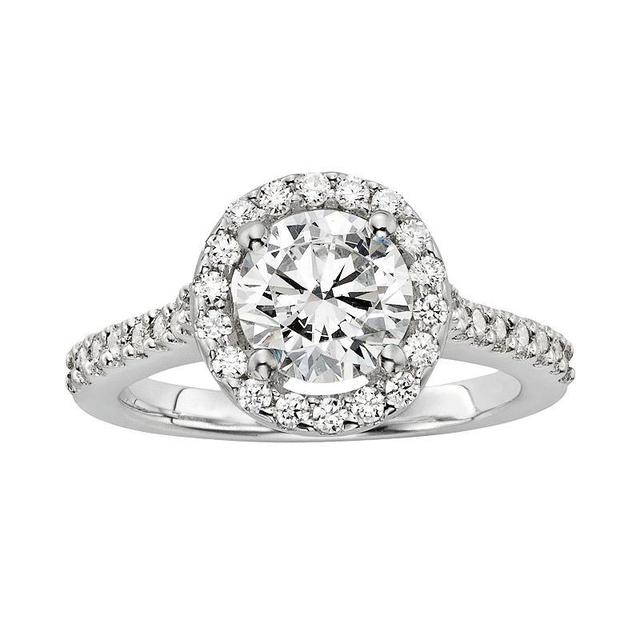 Diamonore Round-Cut Simulated Diamond Halo Engagement Ring in Sterling Silver (2 ct. T.W.), Womens White Product Image