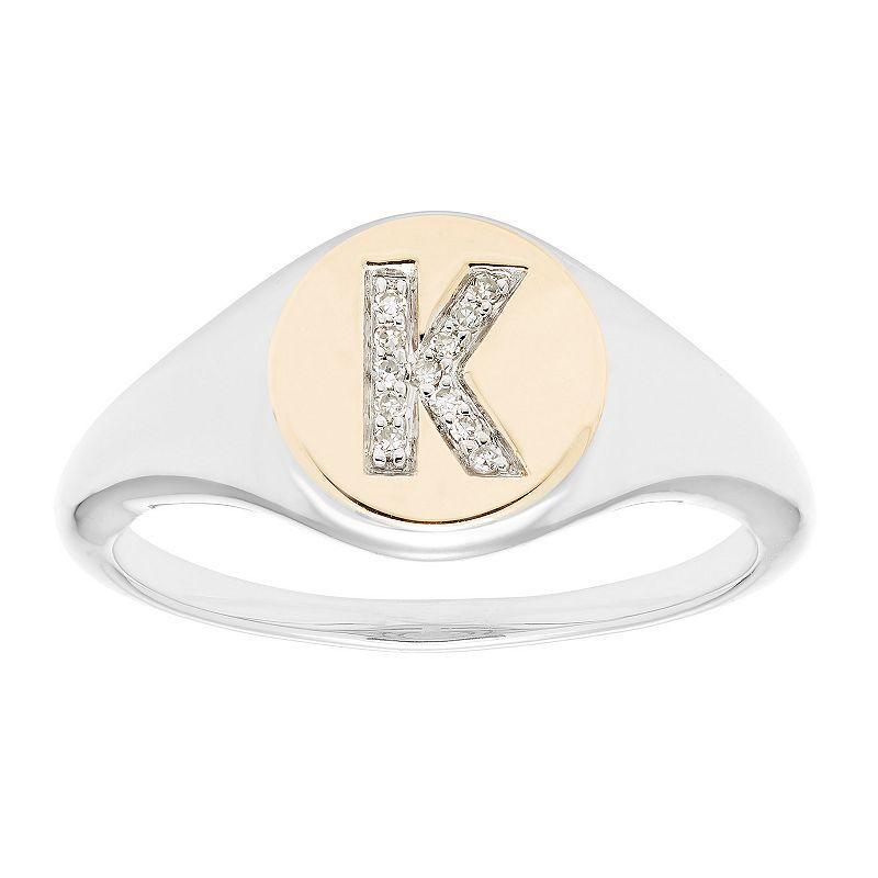 Its Personal 14k Gold Over Sterling Silver Diamond Accent Initial Signet Ring, Womens White Product Image